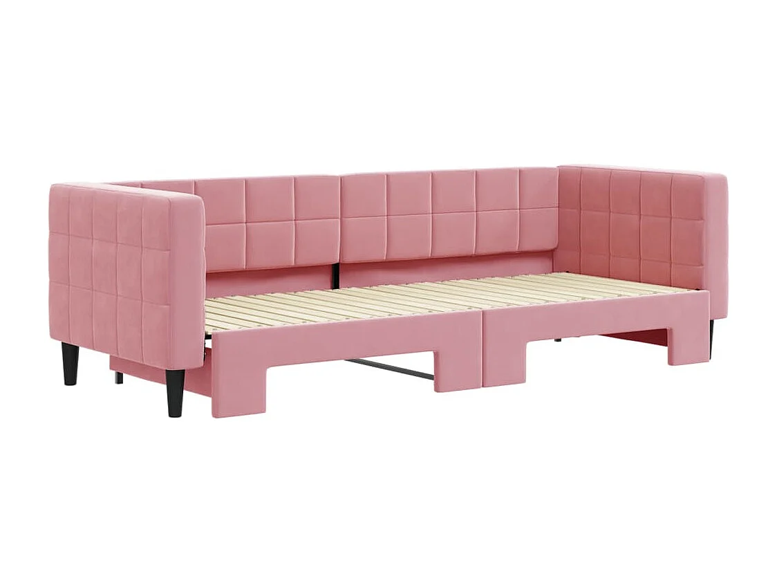 Slaapbank met onderschuifbed 80x200 cm fluweel roze