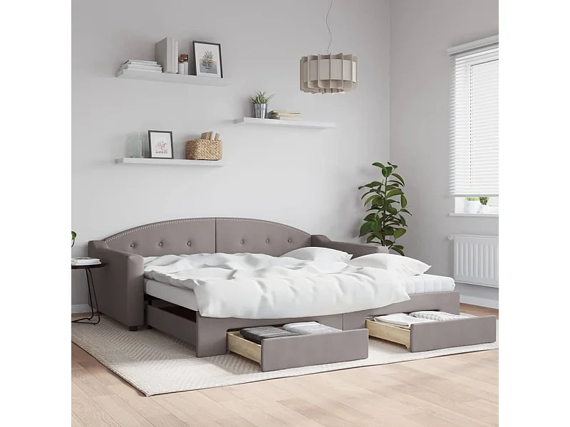 Slaapbank met onderschuifbed en lades 100x200 cm stof taupe