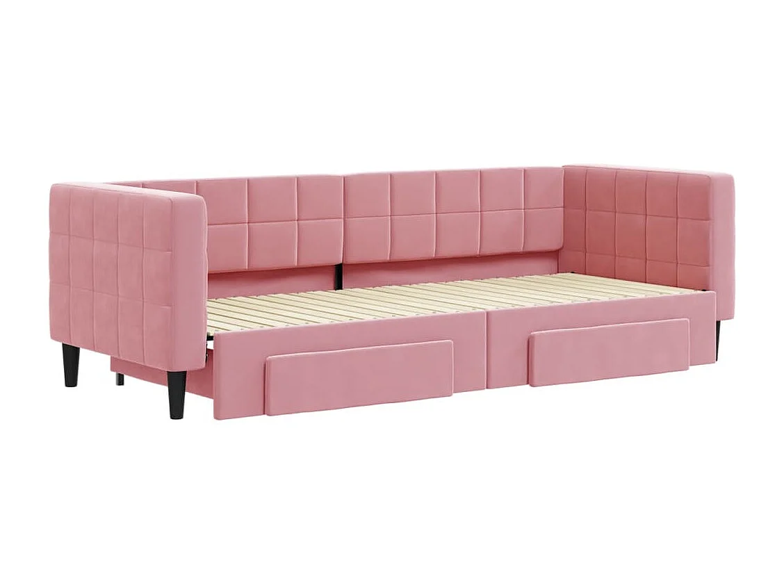 Slaapbank met onderschuifbed en lades 80x200 cm fluweel roze