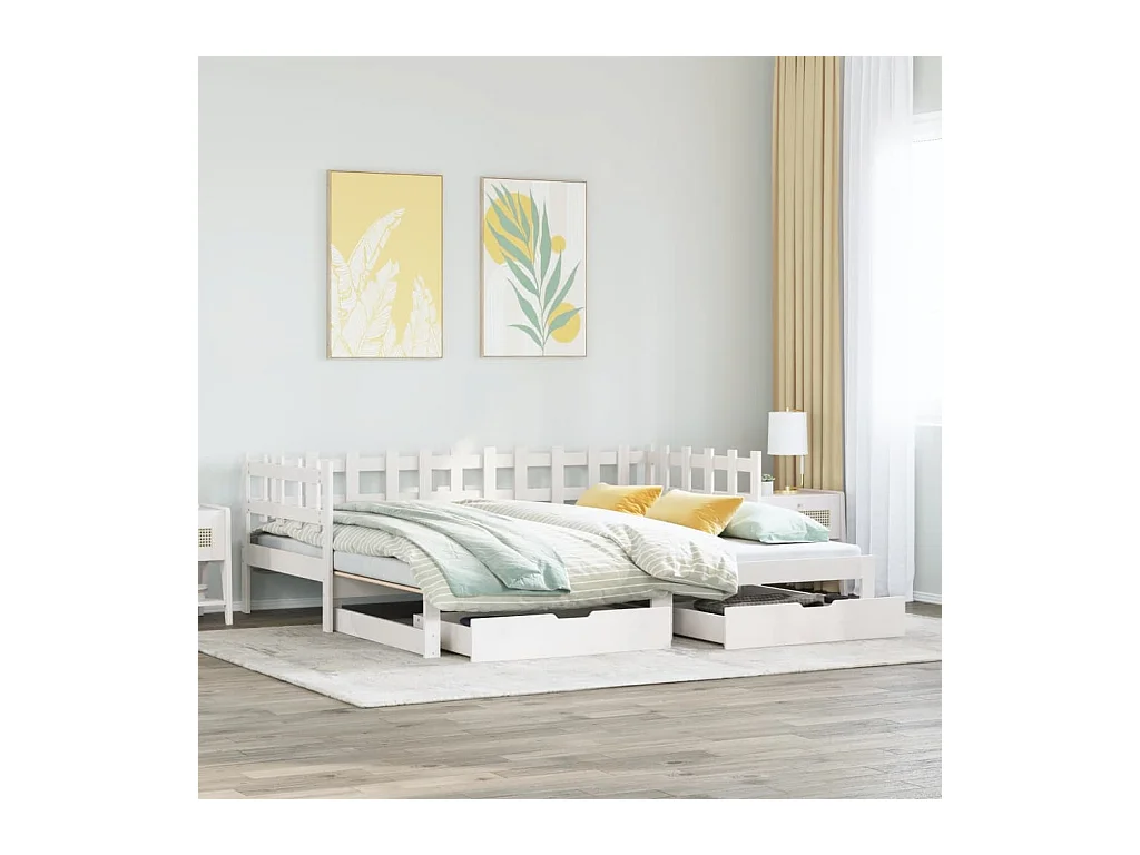 Sofá-cama c/ gavetão e gavetas branco 90x190cm madeira de pinho