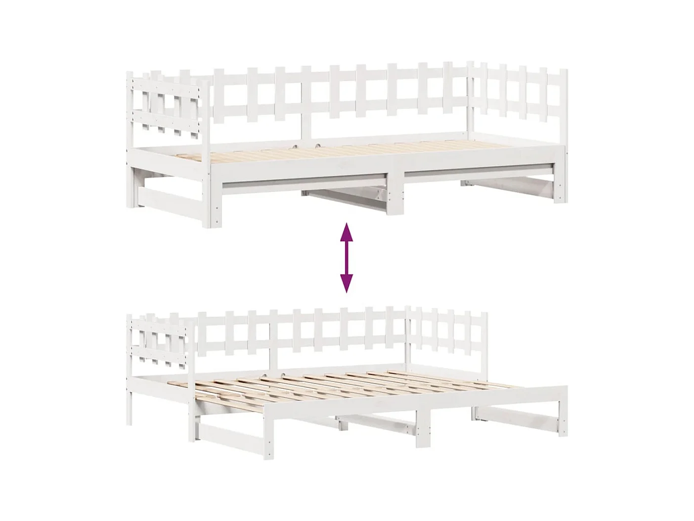 Sofá cama nido con cajones madera maciza pino blanca 90x190 cm