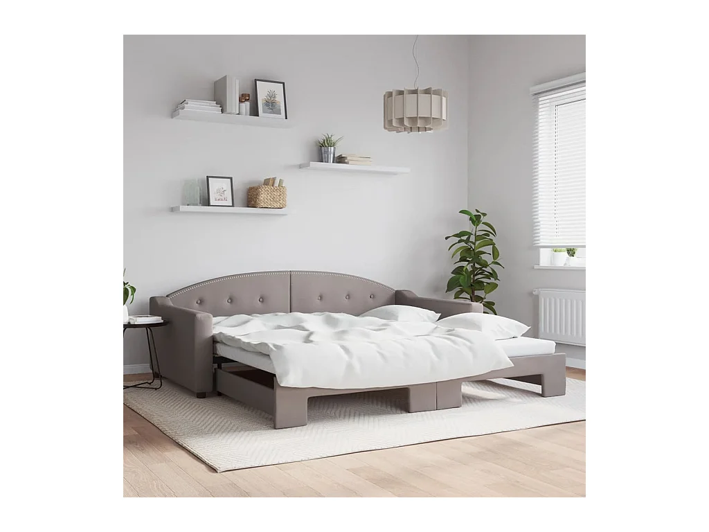 Slaapbank met onderschuifbed 100x200 cm stof taupe