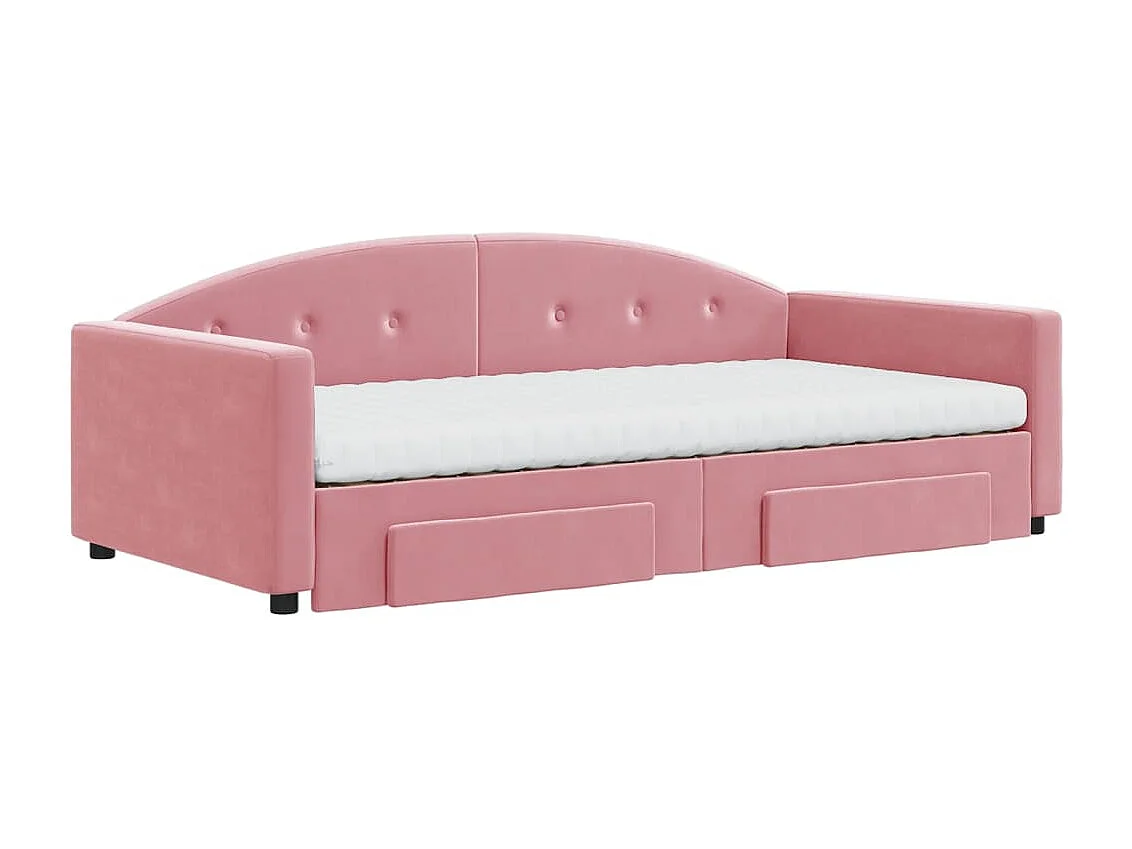 Slaapbank met onderschuifbed en lades 100x200 cm fluweel roze