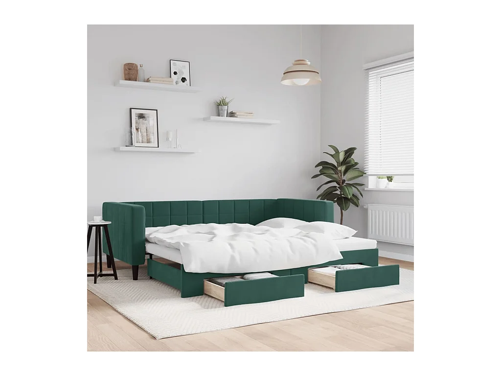Slaapbank onderschuifbed en lades 80x200 cm fluweel donkergroen