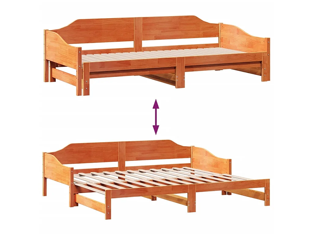 Sofá cama nido madera maciza de pino marrón cera 90x190 cm