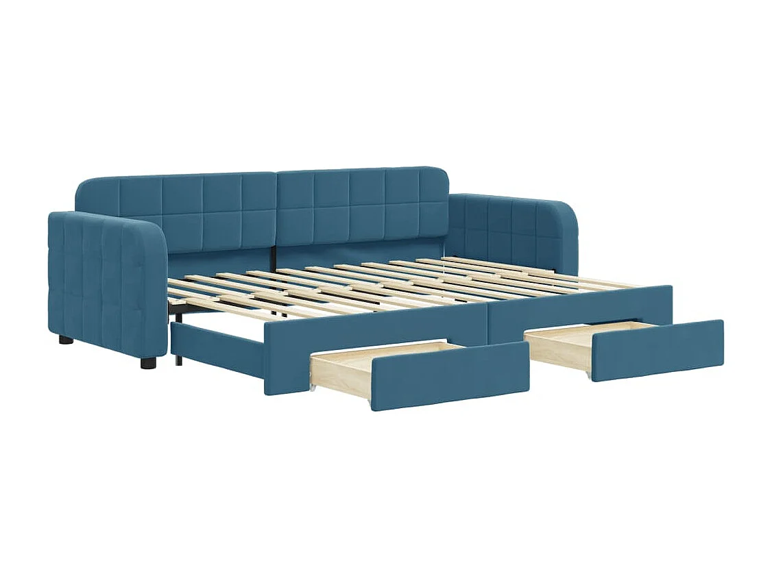 Slaapbank met onderschuifbed en lades 80x200 cm fluweel blauw