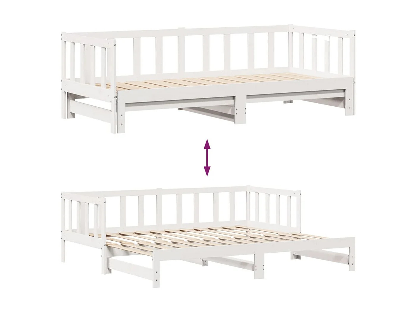 Slaapbank met onderschuifbed/lades zonder matras 90x190 cm wit