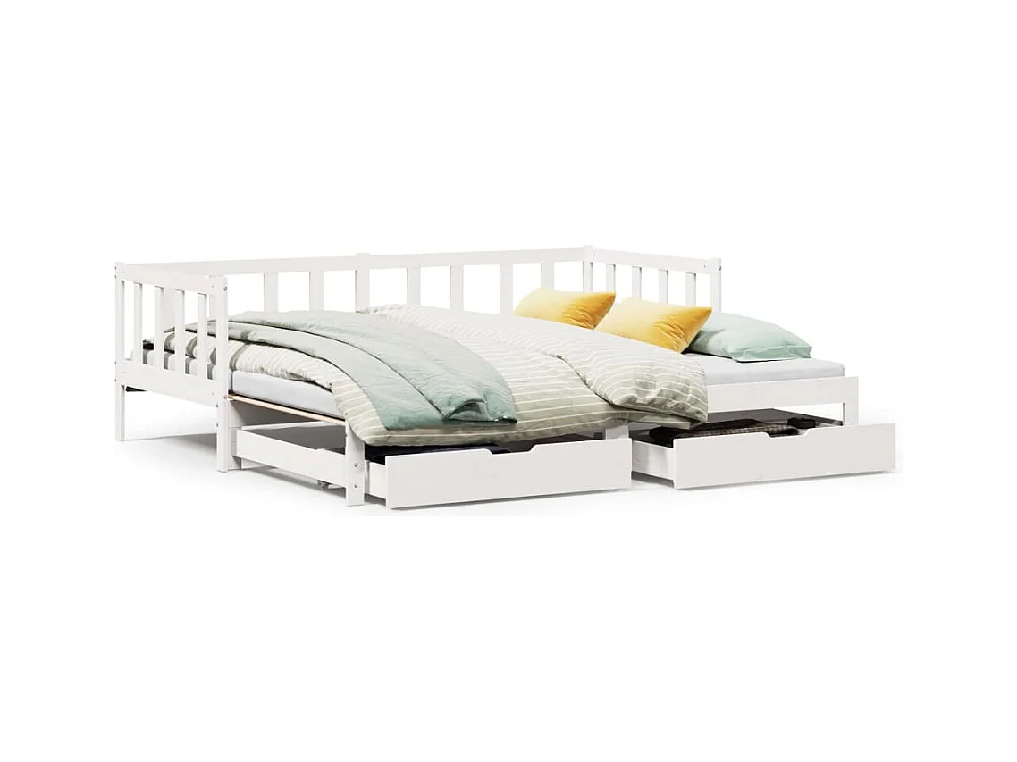 Sofá-cama c/ gavetão e gavetas branco 90x190cm madeira de pinho