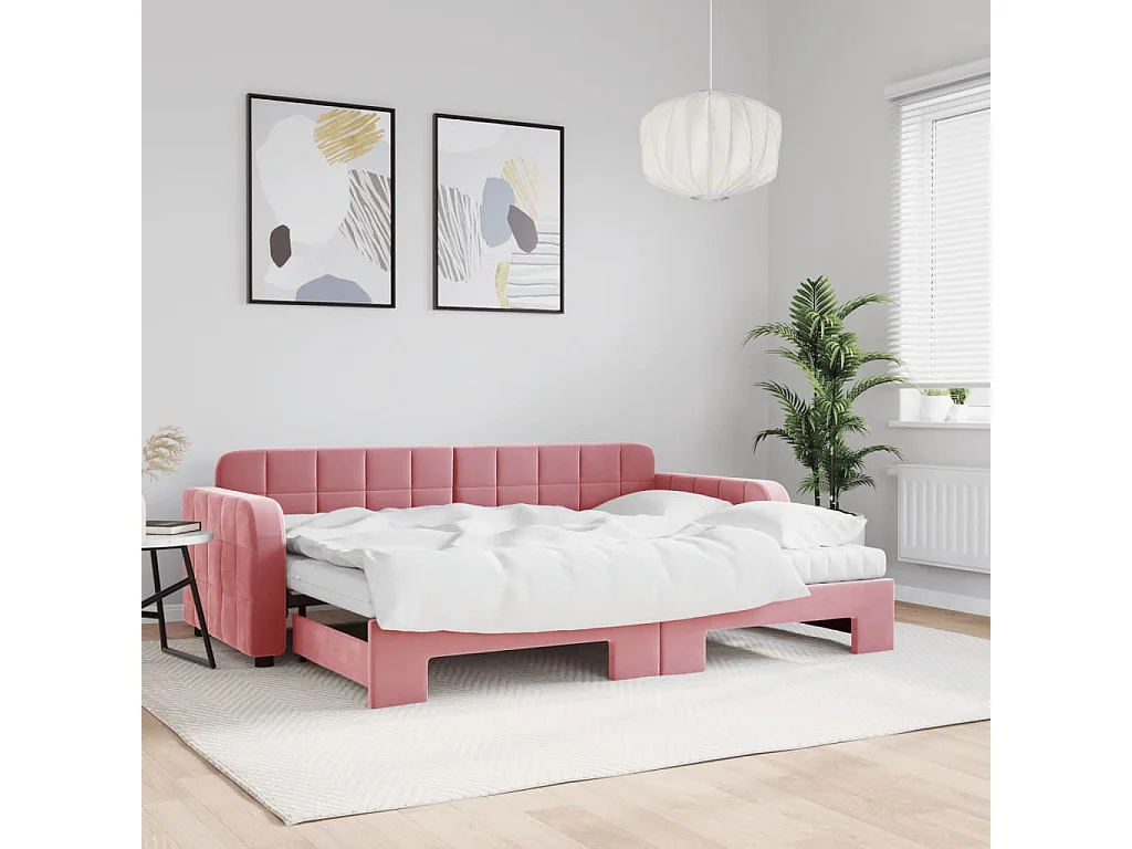 Sofá cama nido con colchón terciopelo rosa 80x200 cm