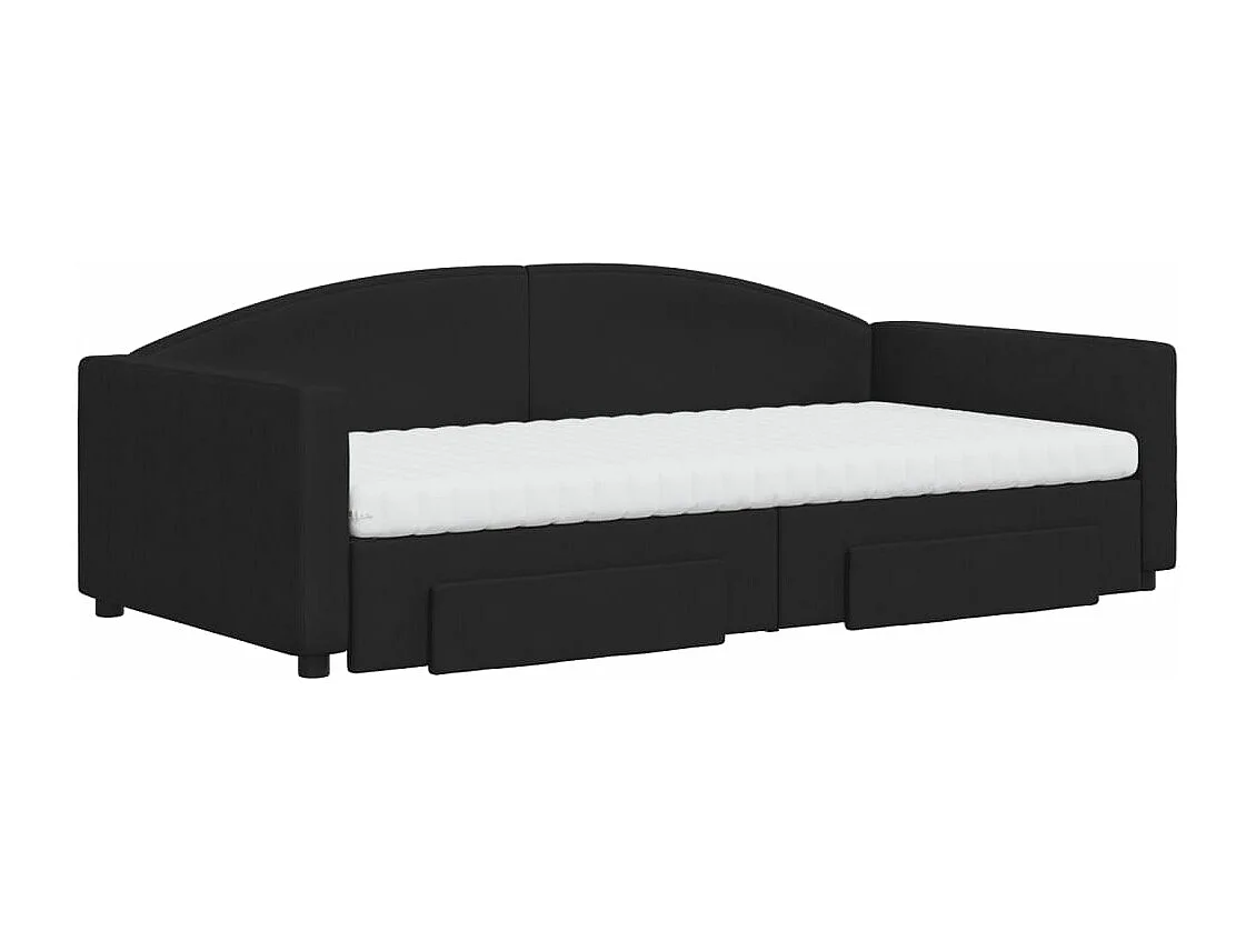 Slaapbank met onderschuifbed en lades 100x200 cm stof zwart