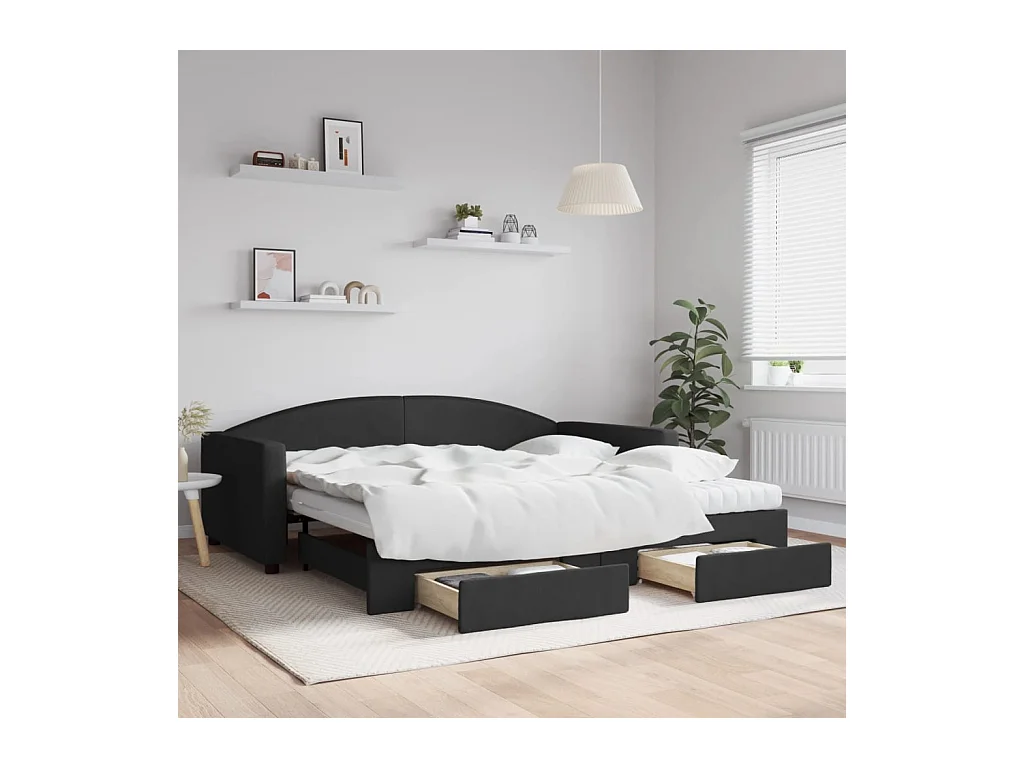 Sofá cama nido con cajones tela negro 100x200 cm