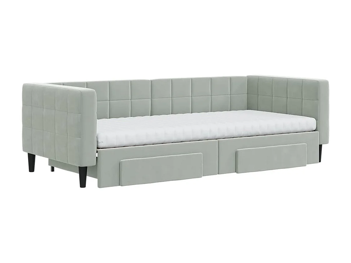 Slaapbank onderschuifbed en lades 90x200 cm fluweel lichtgrijs