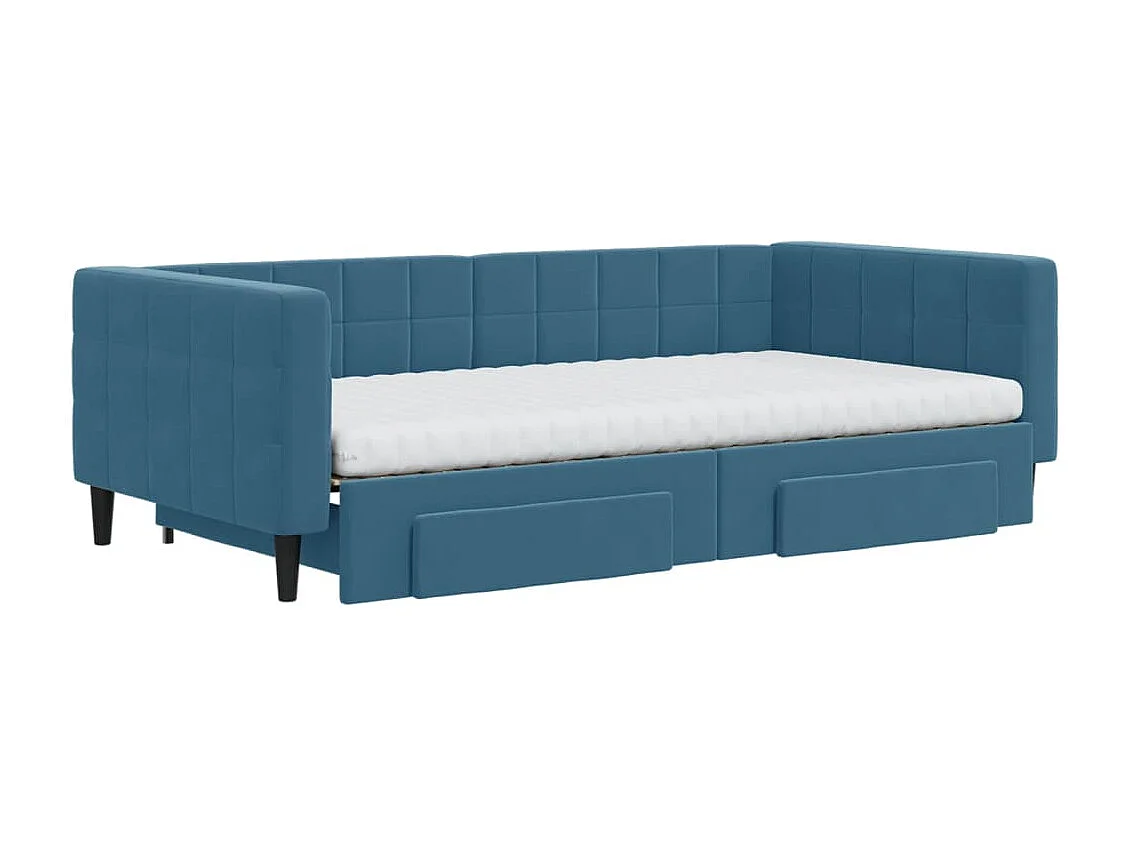 Sofá cama nido con cajones terciopelo azul 100x200 cm