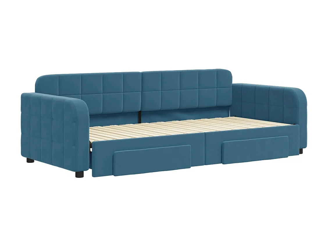Slaapbank met onderschuifbed en lades 90x200 cm fluweel blauw