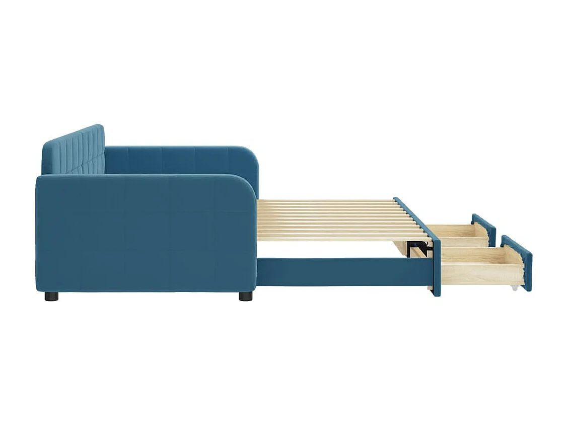 Slaapbank met onderschuifbed en lades 90x200 cm fluweel blauw
