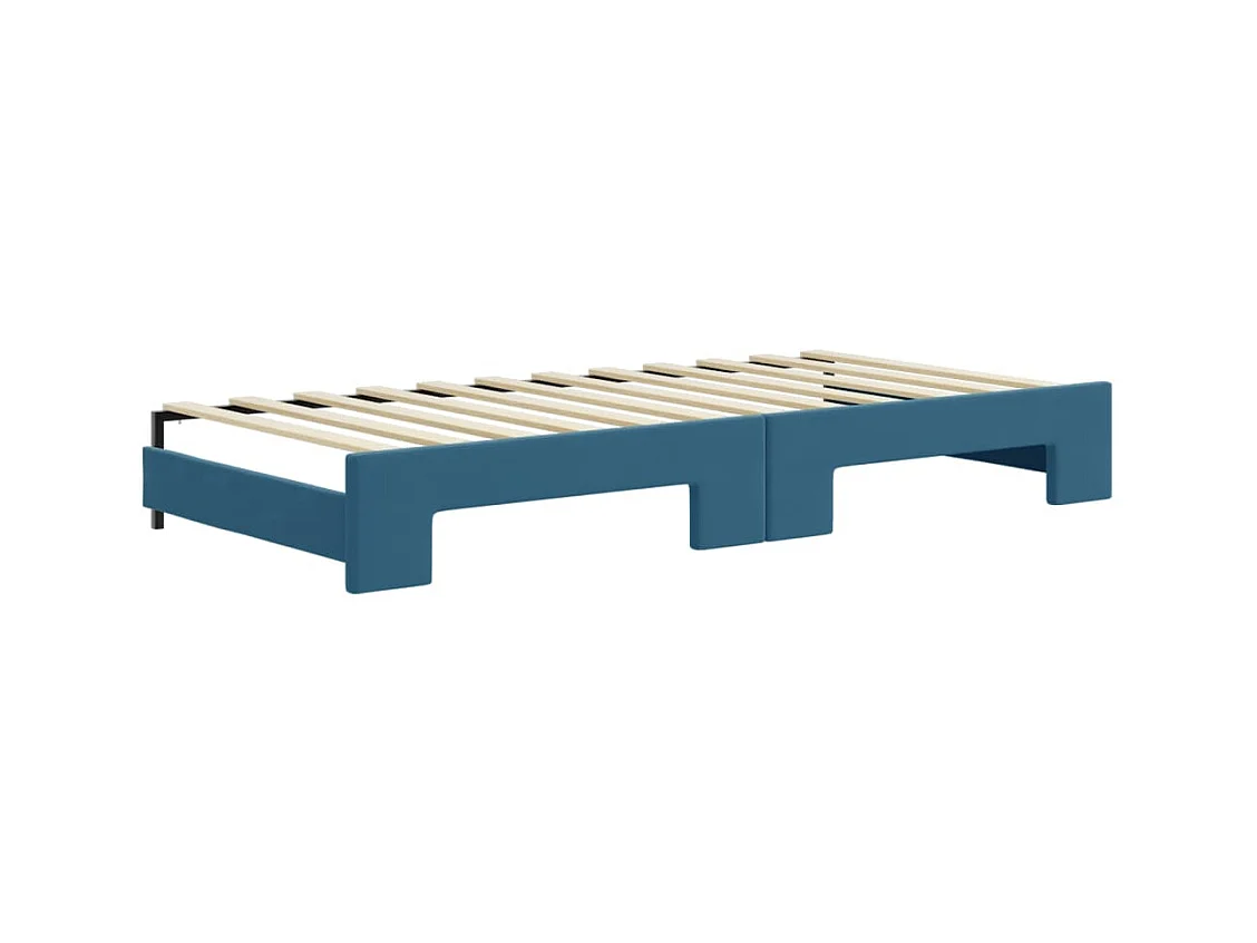 Slaapbank met onderschuifbed en lades 90x200 cm fluweel blauw