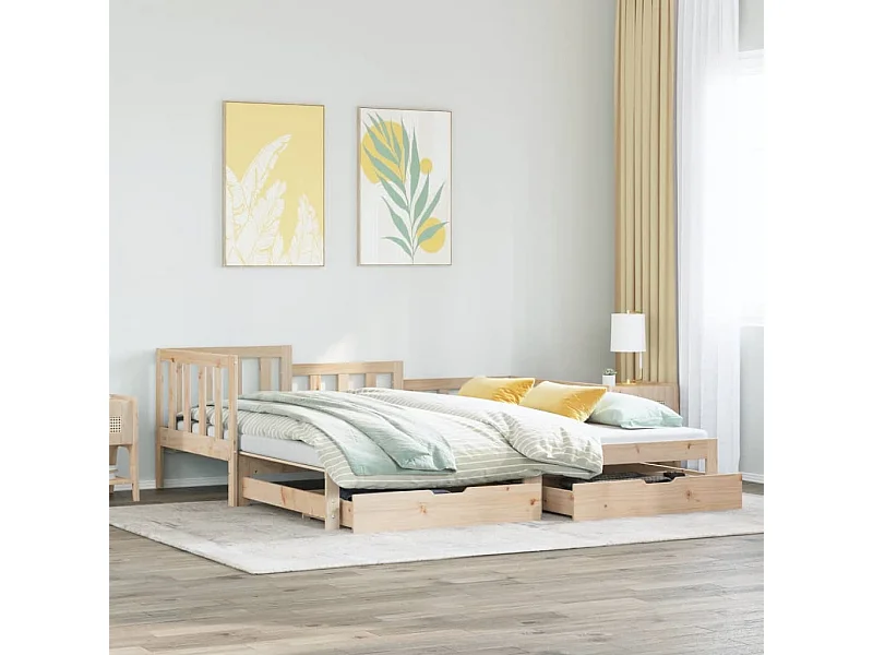 Sofá-cama com gavetão e gavetas 90x200 cm madeira de pinho