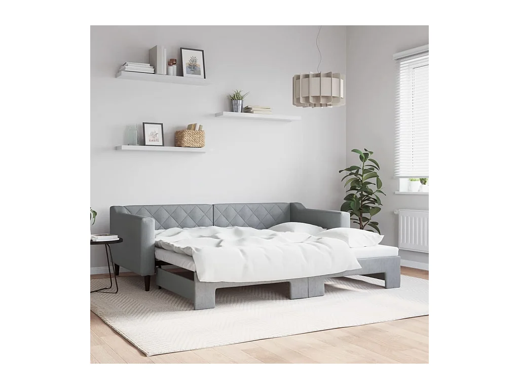 Slaapbank met onderschuifbed 90x190 cm stof lichtgrijs