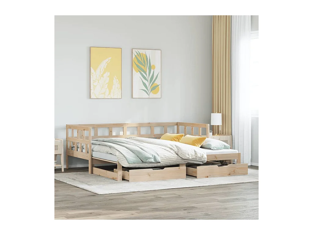 Slaapbank met onderschuifbed en lades zonder matras 80x200 cm