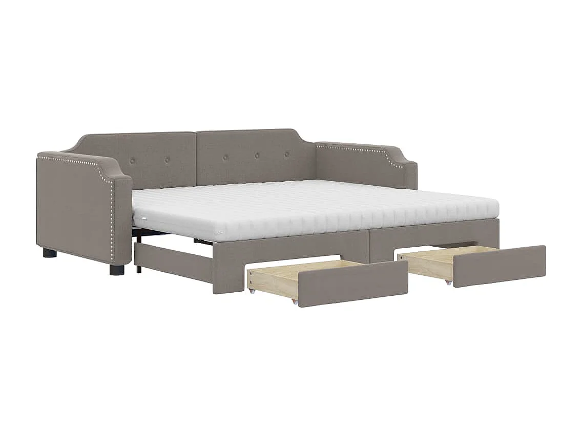 Slaapbank met onderschuifbed en lades 90x200 cm stof taupe
