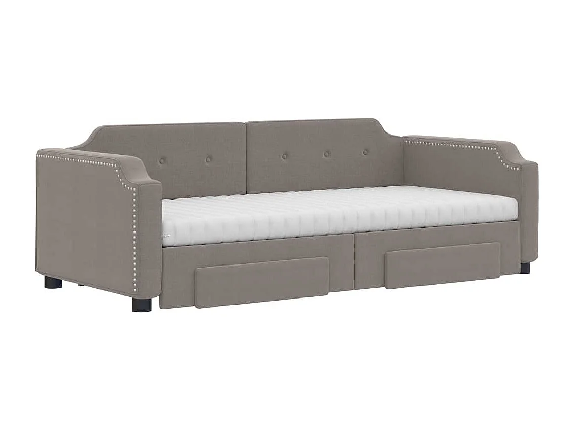 Slaapbank met onderschuifbed en lades 90x200 cm stof taupe