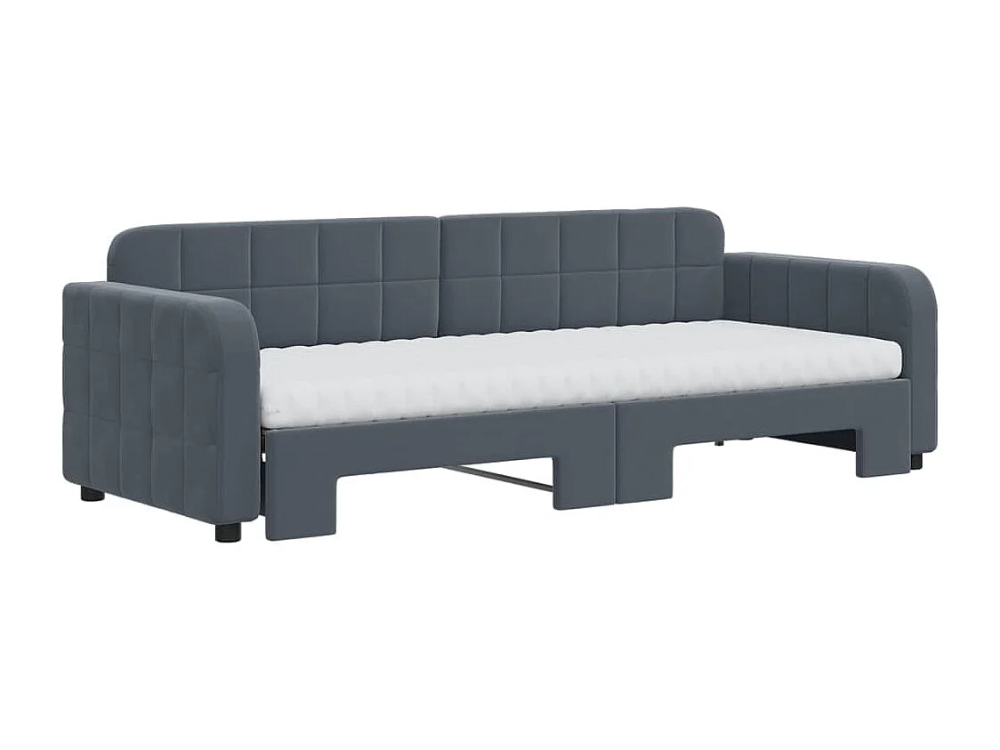Slaapbank onderschuifbed matrassen 80x200cm fluweel donkergrijs