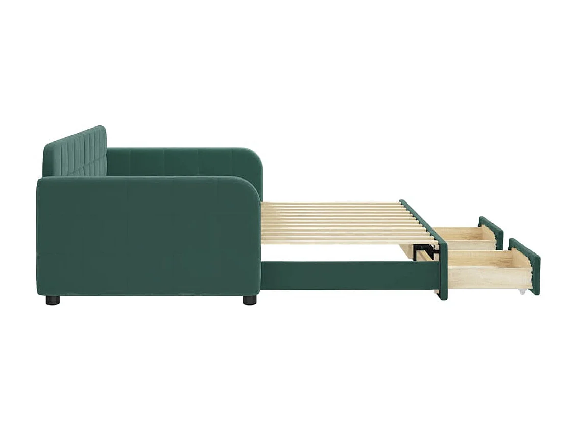 Slaapbank onderschuifbed en lades 90x200 cm fluweel donkergroen