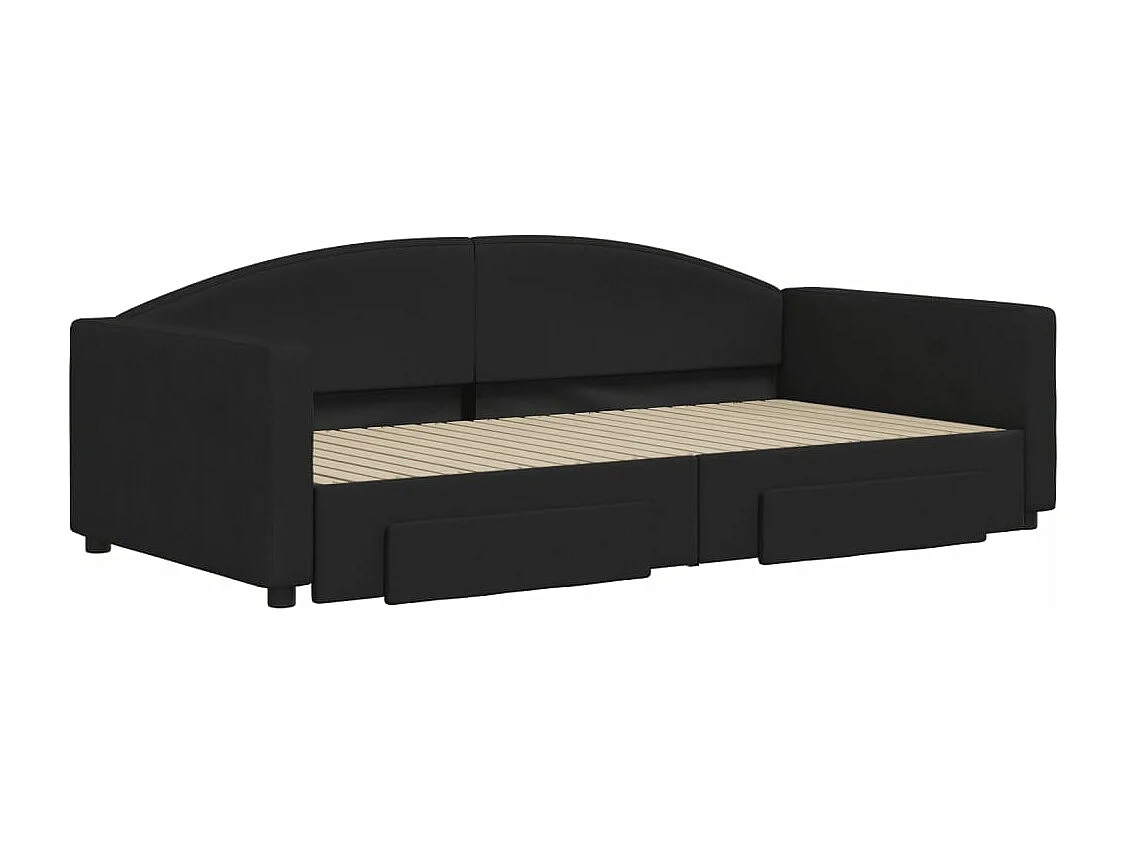 Slaapbank met onderschuifbed en lades 100x200 cm stof zwart