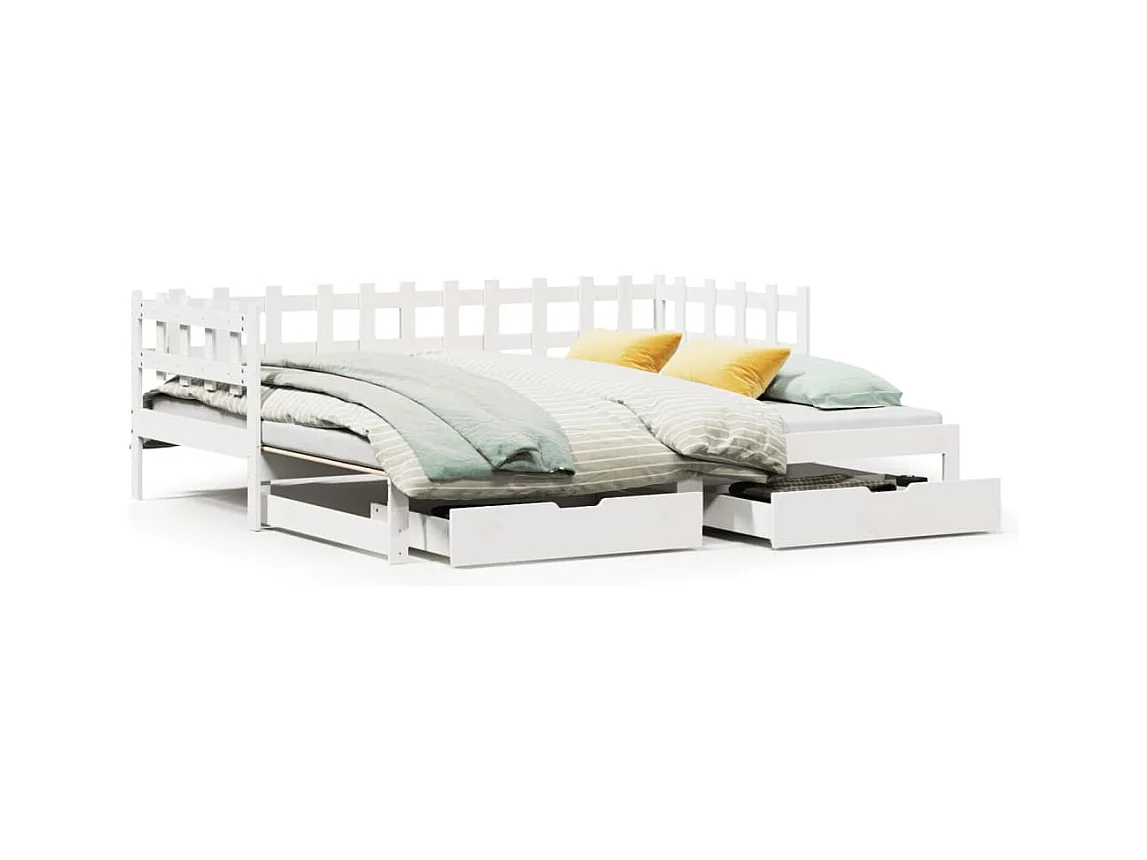 Slaapbank met onderschuifbed/lades zonder matras 90x200 cm wit
