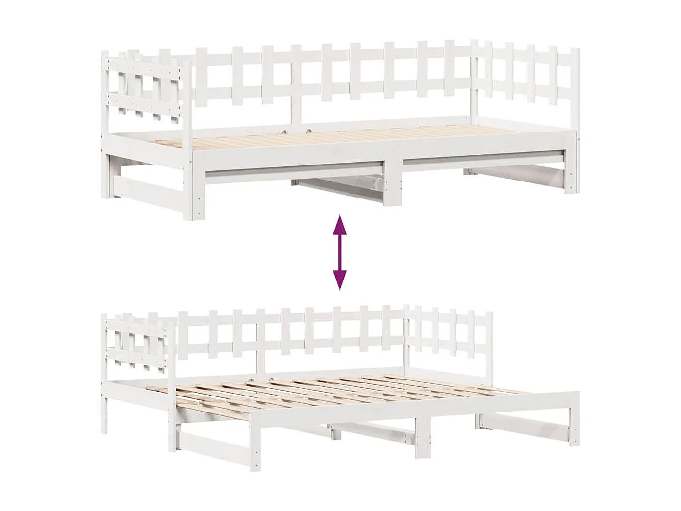 Slaapbank met onderschuifbed/lades zonder matras 90x200 cm wit