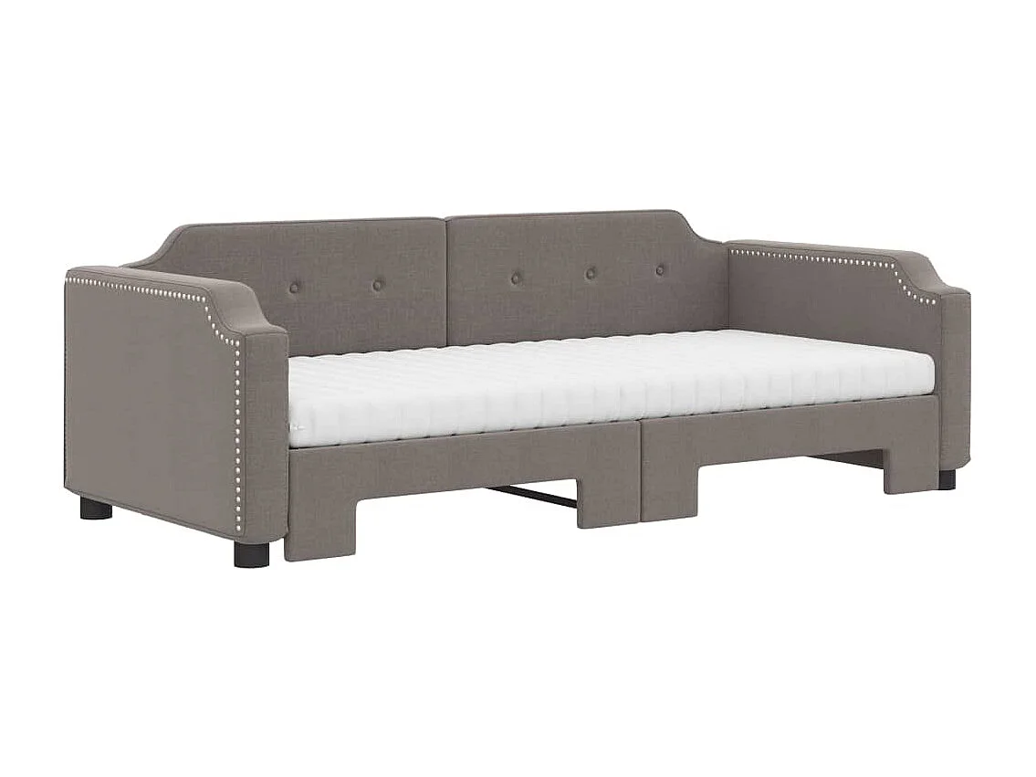 Slaapbank met onderschuifbed en matrassen 90x200 cm stof taupe