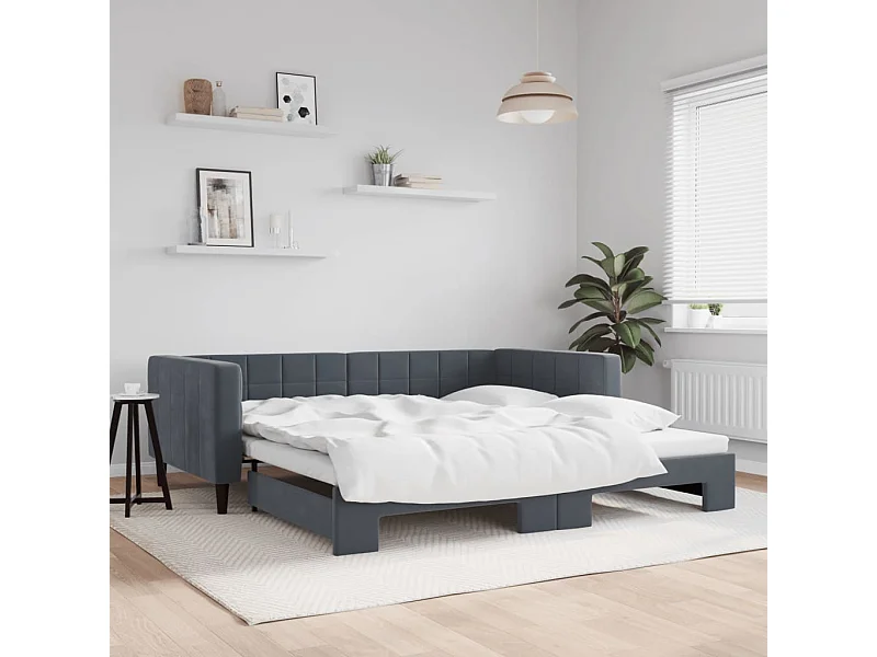 Slaapbank met onderschuifbed 100x200 cm fluweel donkergrijs