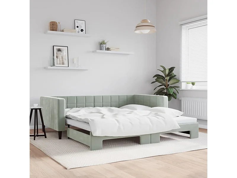 Slaapbank met onderschuifbed 100x200 cm fluweel lichtgrijs