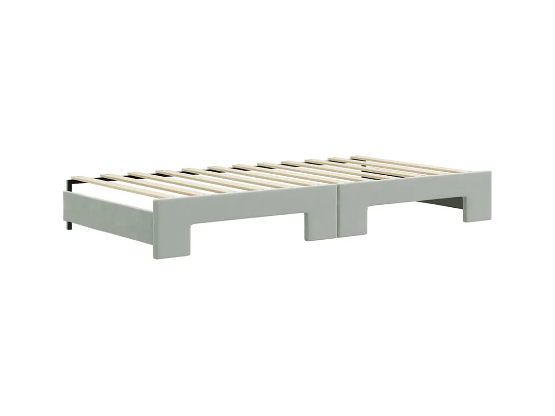 Slaapbank met onderschuifbed 100x200 cm fluweel lichtgrijs