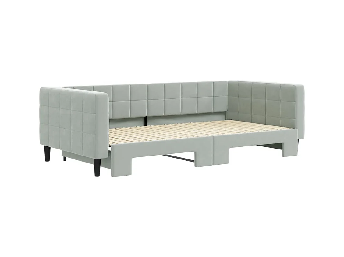 Slaapbank met onderschuifbed 100x200 cm fluweel lichtgrijs