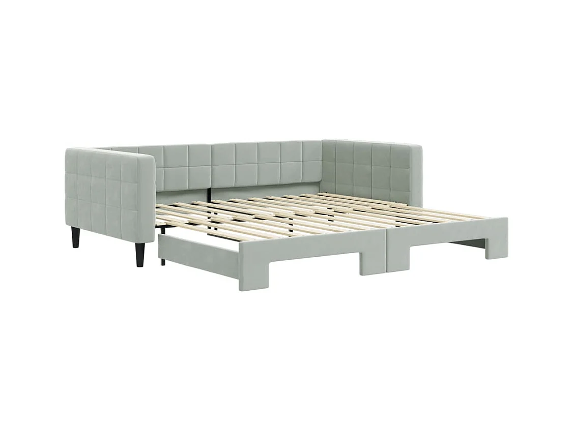 Slaapbank met onderschuifbed 100x200 cm fluweel lichtgrijs