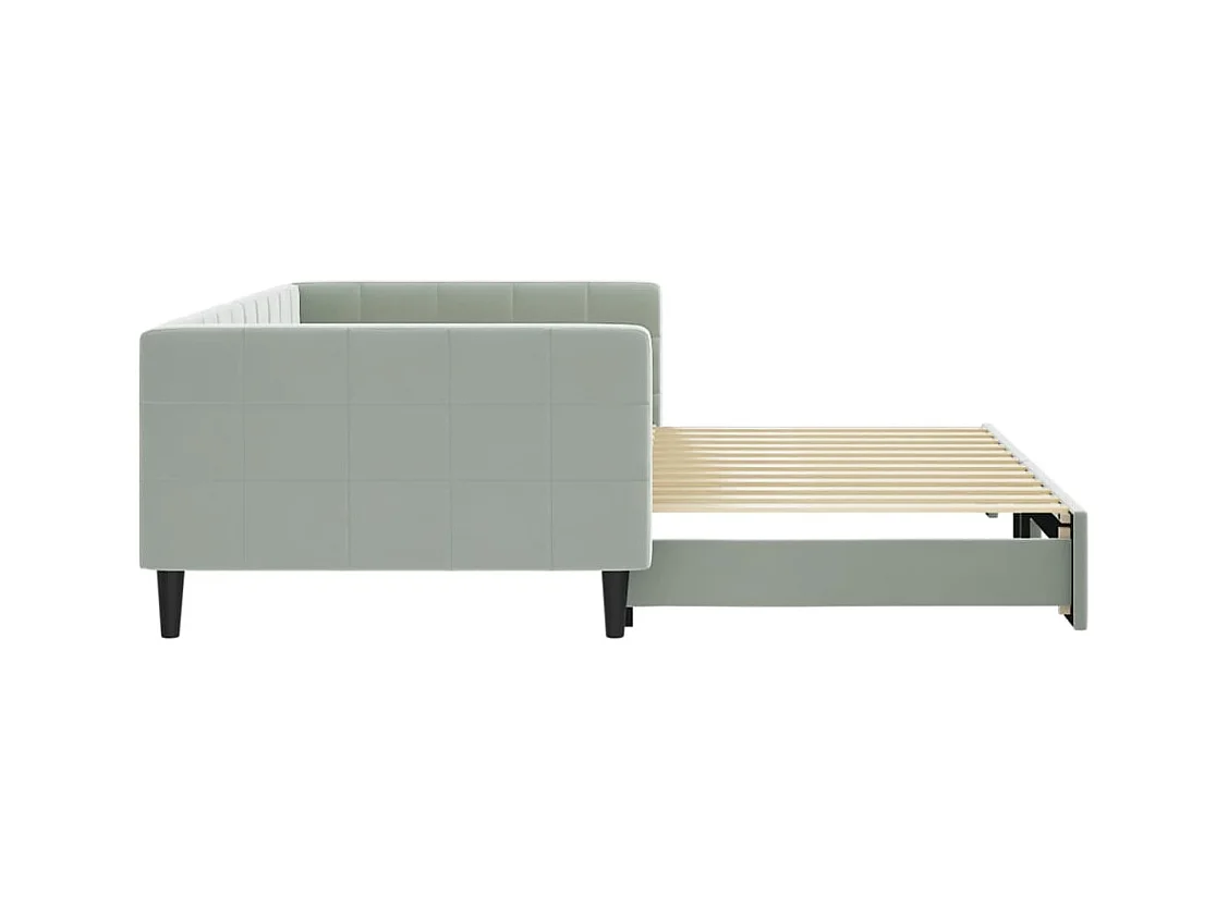 Slaapbank met onderschuifbed 100x200 cm fluweel lichtgrijs
