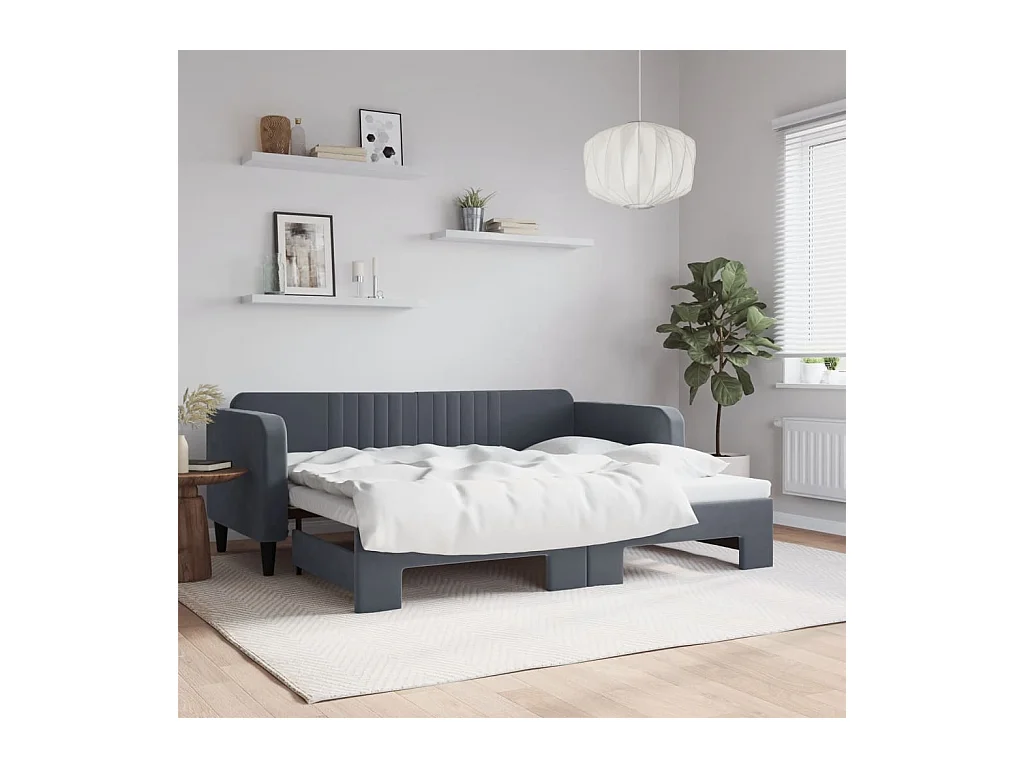 Slaapbank met onderschuifbed 90x200 cm fluweel donkergrijs