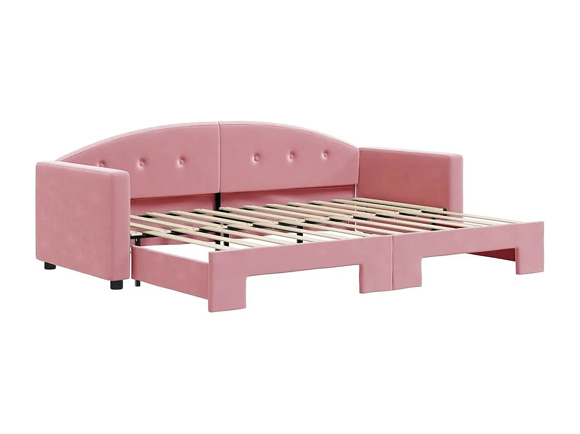Slaapbank met onderschuifbed 80x200 cm fluweel roze