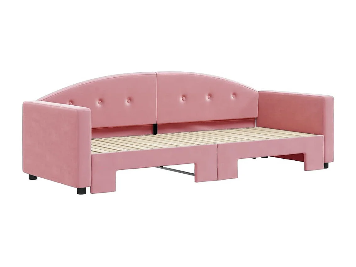 Slaapbank met onderschuifbed 80x200 cm fluweel roze