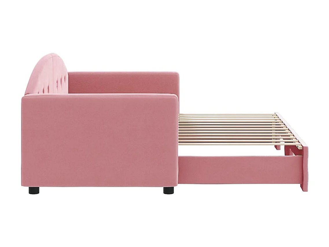 Slaapbank met onderschuifbed 80x200 cm fluweel roze