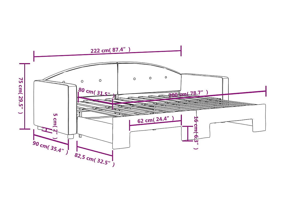 Slaapbank met onderschuifbed 80x200 cm fluweel roze