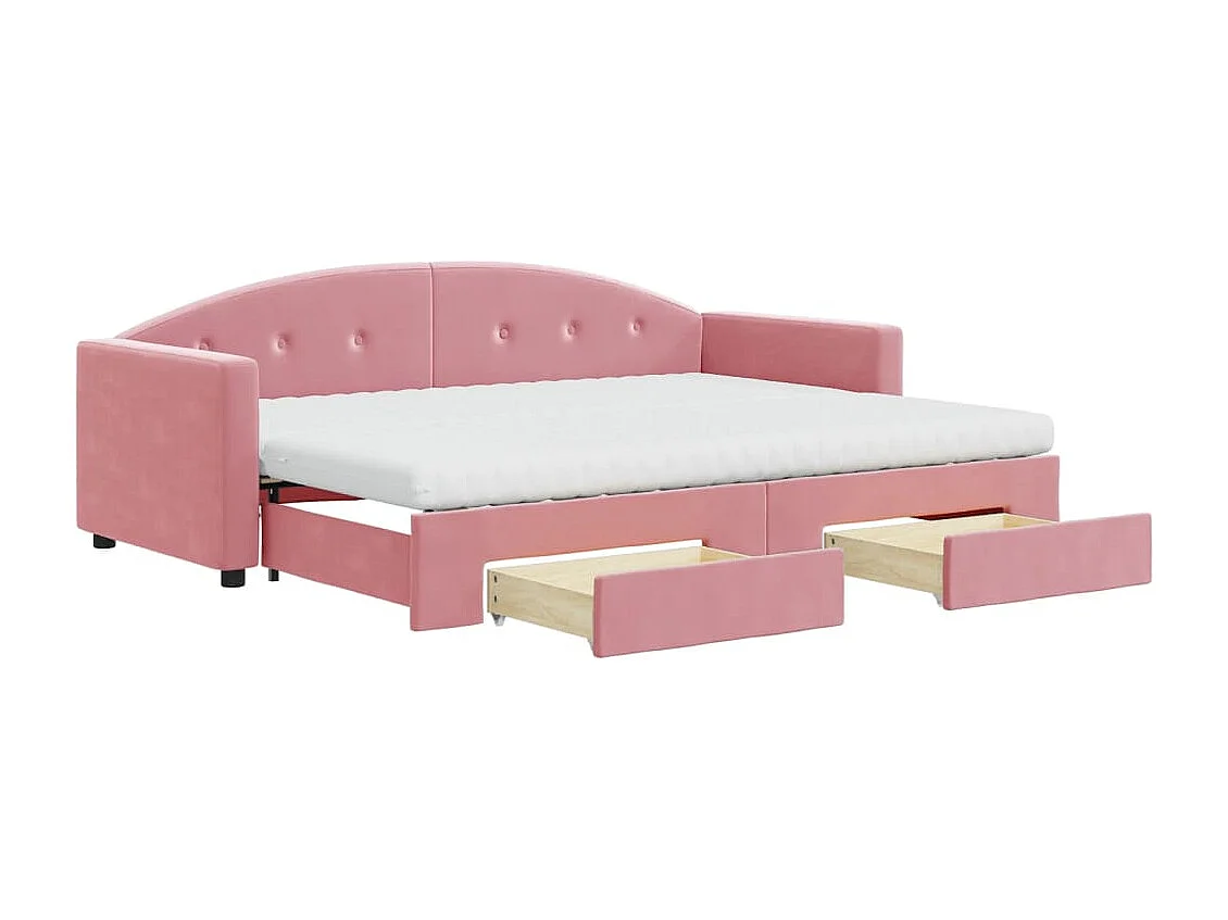 Slaapbank met onderschuifbed en lades 80x200 cm fluweel roze