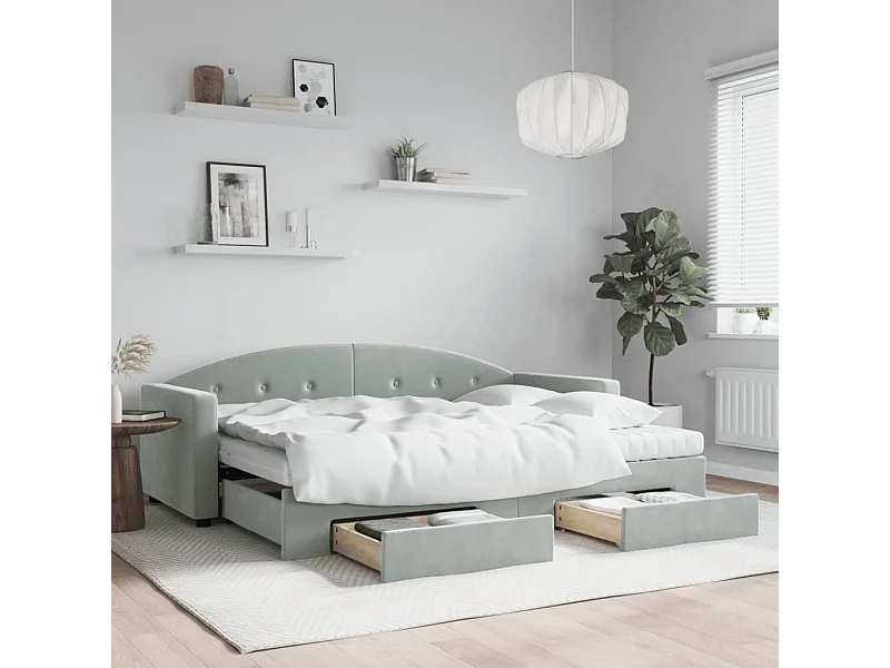 Slaapbank onderschuifbed en lades 80x200 cm fluweel lichtgrijs