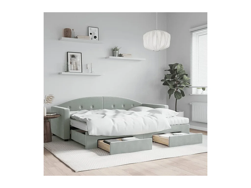 Slaapbank onderschuifbed en lades 80x200 cm fluweel lichtgrijs