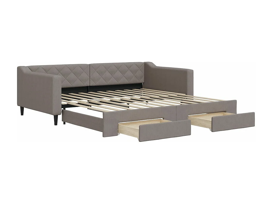 Slaapbank met onderschuifbed en lades 100x200 cm stof taupe