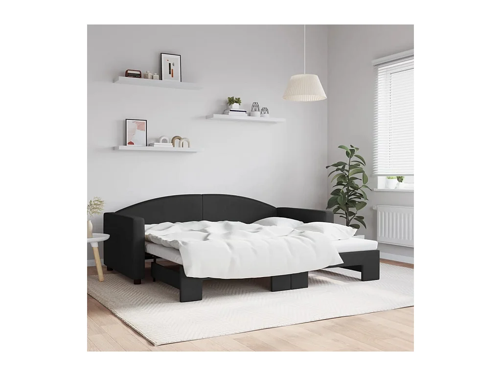 Slaapbank met onderschuifbed 90x190 cm stof zwart