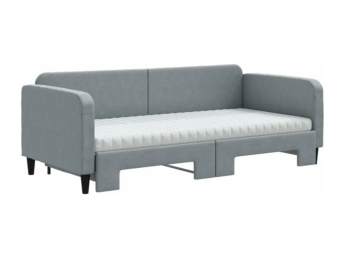 Slaapbank onderschuifbed en matrassen 90x190 cm stof lichtgrijs