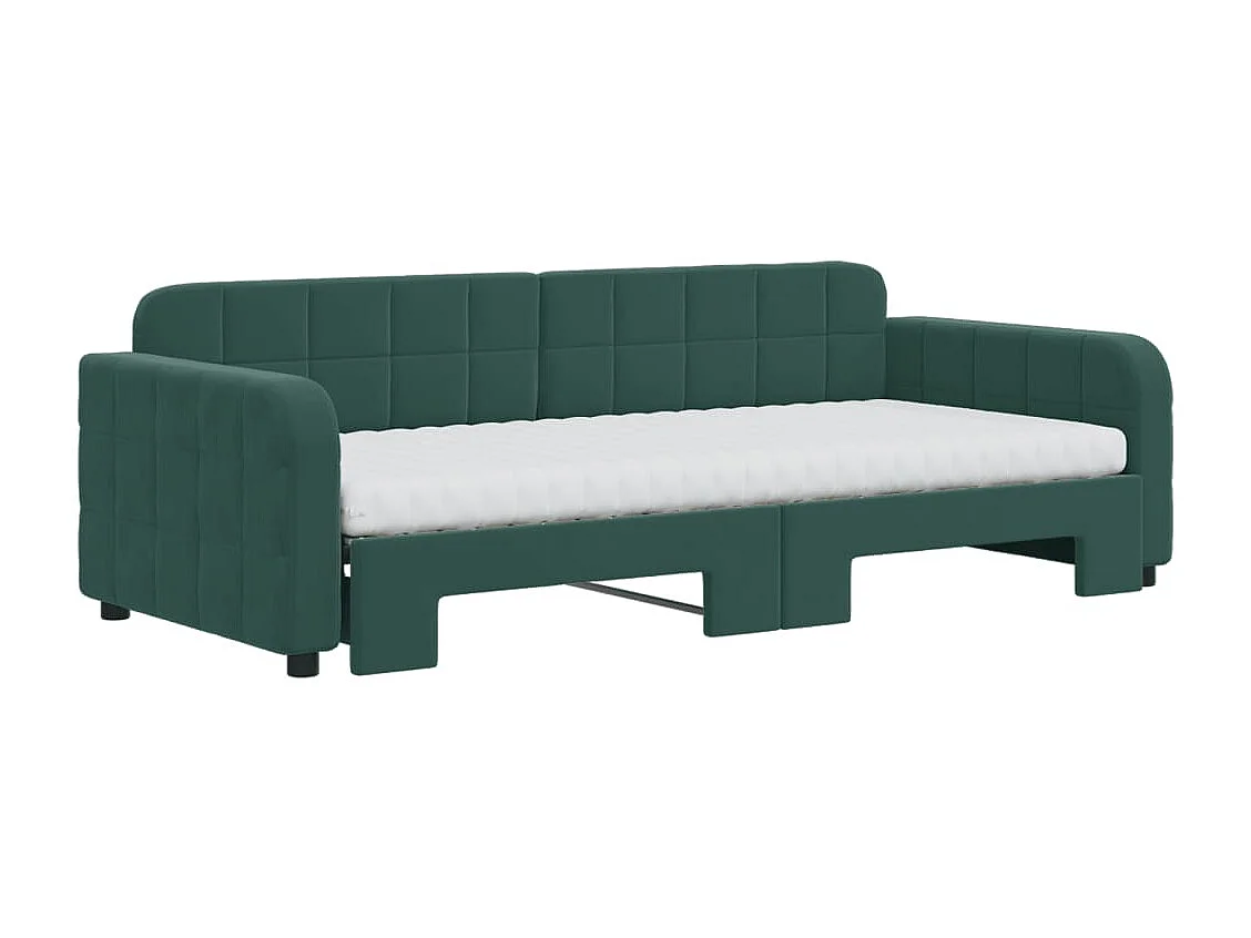 Slaapbank onderschuifbed matrassen 90x200cm fluweel donkergroen