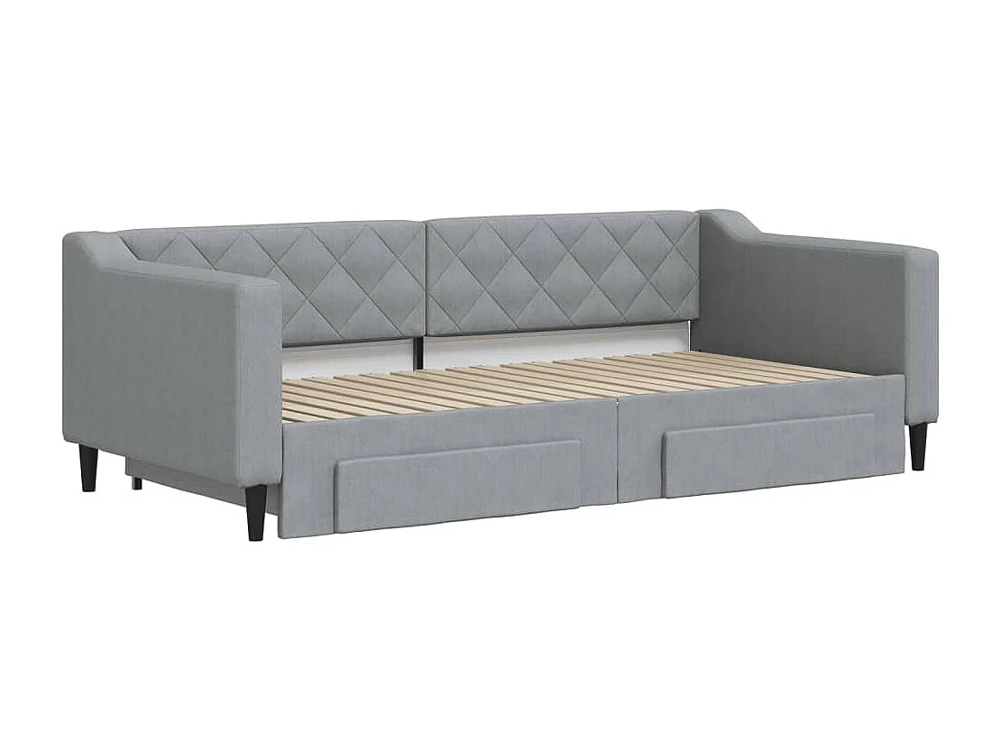 Slaapbank met onderschuifbed en lades 90x190 cm stof lichtgrijs